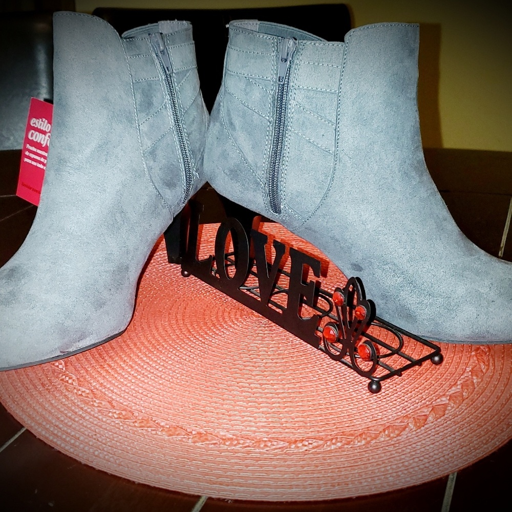 Gray Ankle Heel Boots
